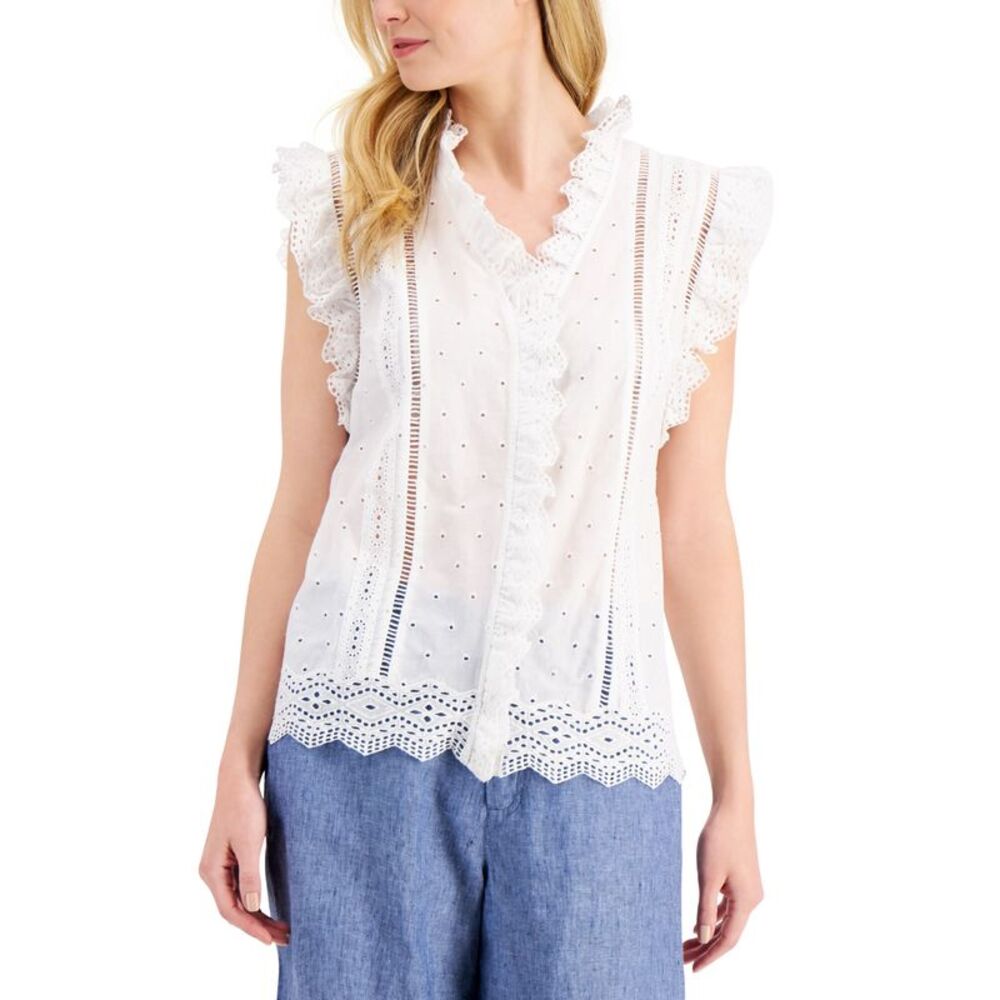 Charter Club Cotton Ruffled Eyelet Top